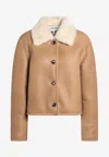 Loewe Shearling Jacket With Faux Fur Collar In Brown