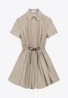 Loewe Anagram Patch Silk-blend Mini Dress With Drawstring In Neutral