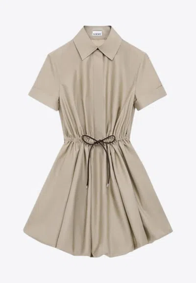 Loewe Anagram Patch Silk-blend Mini Dress With Drawstring In Sand