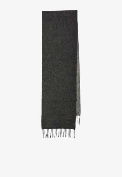 Loewe Anagram Patch Wool And Cashmere Reversible Scarf In Gray