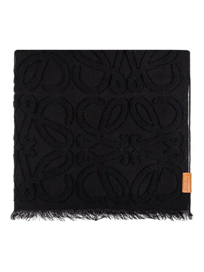 Loewe Anagram-pattern Wool Scarf In Black