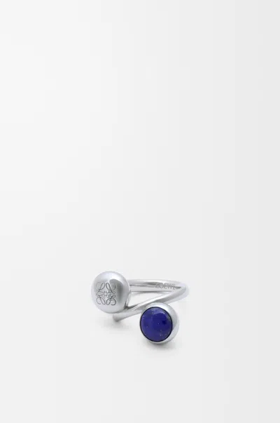 LOEWE ANAGRAM PEBBLE RING IN STERLING SILVER AND LAPIS LAZULI SIZE:9 FOR WOMAN