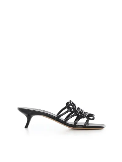 Loewe Petal Anagram Leather Caged Mule Sandals In Gray