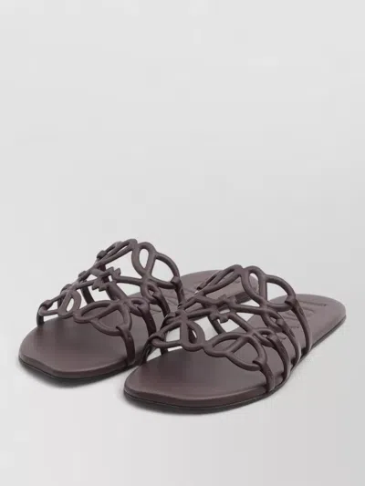 Loewe Anagram Petal Leather Flat Slide Sandals In Brown