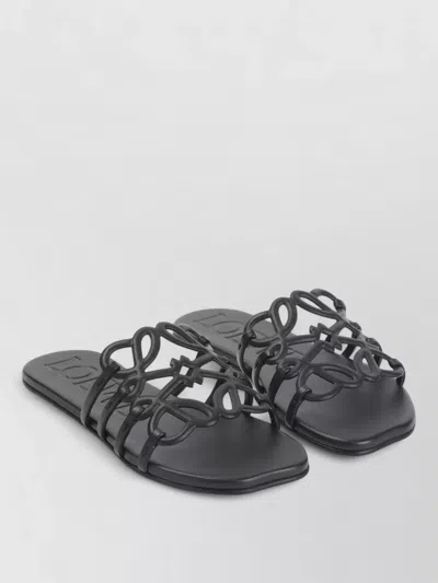 Loewe Anagram Petal Leather Slide Sandals In Black