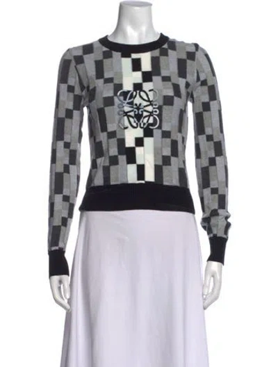 Pre-owned Loewe Anagram Plaid Print Sweater In Grey