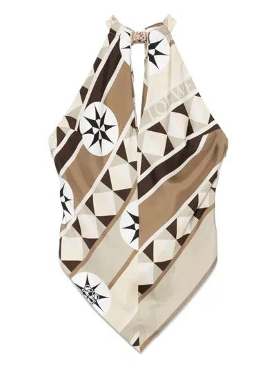 Loewe Anagram-plaque Blouse In Brown