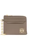Loewe Anagram Card Holder In Taupe With Chain Women In Gray