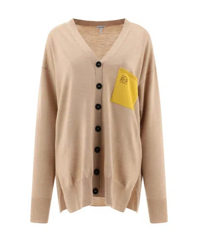 Loewe Anagram Pocket Cardigan In Wool In Nude