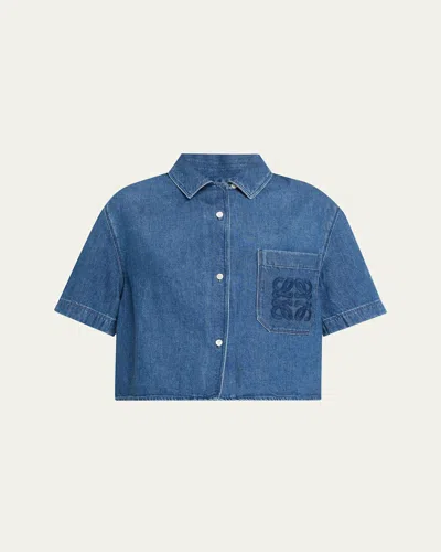 Loewe Anagram Pocket Short-sleeve Crop Denim Shirt
