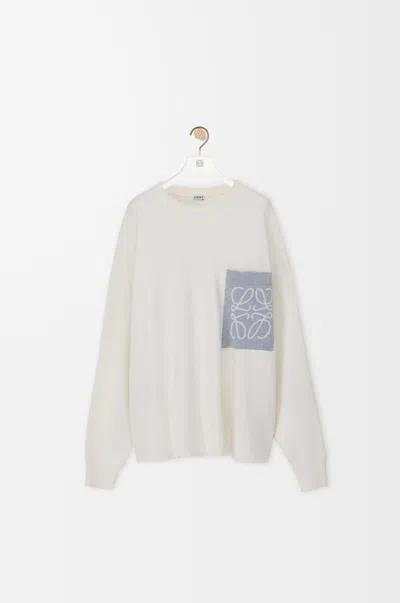 Loewe Crew Neck Sweater Contrast Pocket Knit In White