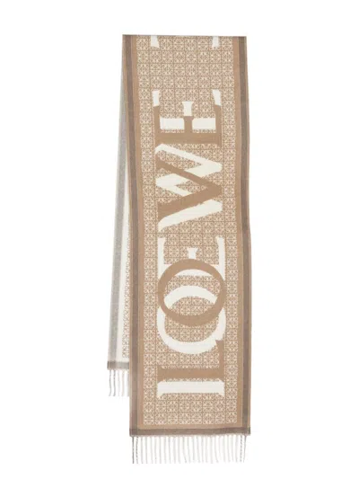 Loewe Anagram-print Logo Scarf In 白色