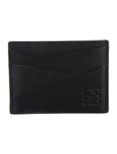 Pre-owned Loewe Anagram Puzzle Leather Card Holder In Black