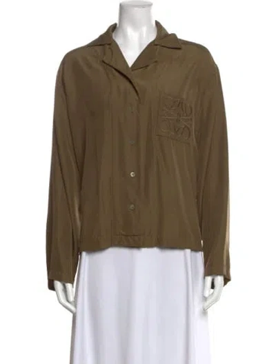 Pre-owned Loewe Anagram Pyjama Blouse Silk Button-up Top In Green