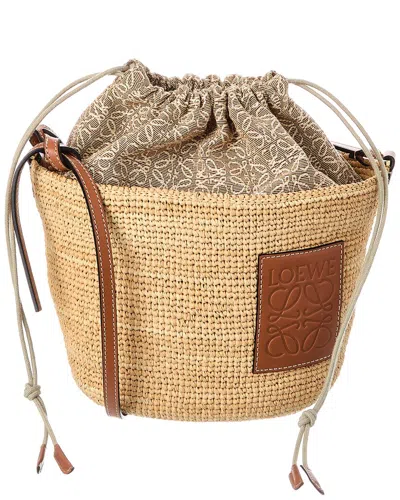 Loewe Anagram Raffia & Leather Bucket Bag In Brown
