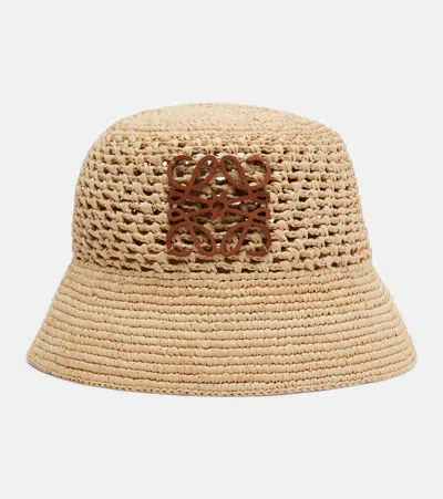 Loewe Anagram Raffia Bucket Hat In Sand