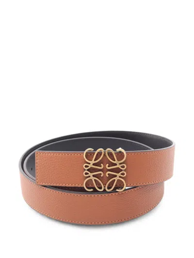 Pre-owned Loewe Anagram Reversible Belt In Brown