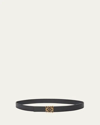 Loewe Anagram Reversible Grained Leather Belt In Black/gold