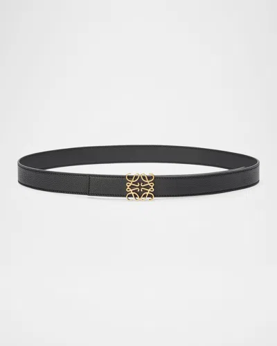 Loewe Anagram Reversible Grained Leather Belt In Black
