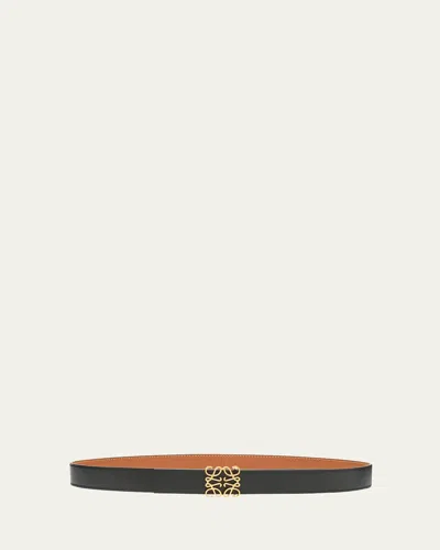 Loewe Anagram Reversible Leather Belt In Black/tan/gold