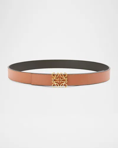 Loewe Anagram Reversible Leather Belt In Black/tan/gold