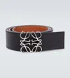 Loewe Anagram Reversible Leather Belt In Black/tan/palladium