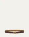 Loewe Anagram Reversible Leather Belt In Burgundy/gold
