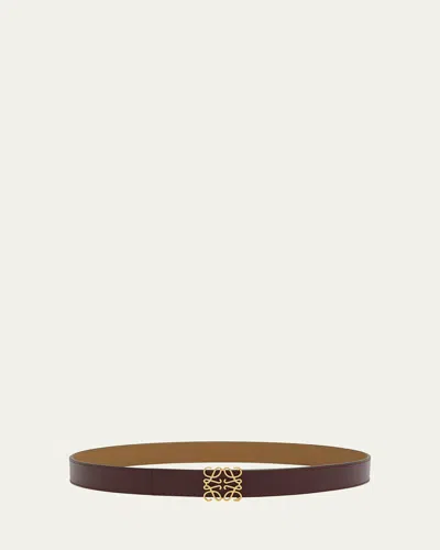 Loewe Anagram Reversible Leather Belt In Burgundy/gold