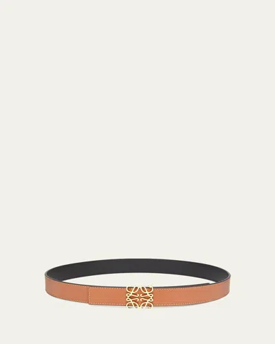 Loewe Anagram Reversible Leather Belt In Tan/black/gold