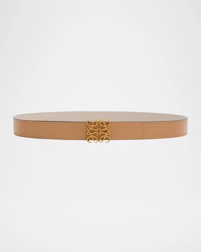 Loewe Anagram Reversible Leather Belt In Warm Desert/light Oat/bronze