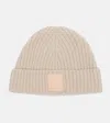 Loewe Anagram Ribbed-knit Cashmere Beanie In Sand