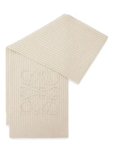 Loewe Anagram Ribbed Scarf In Neutral