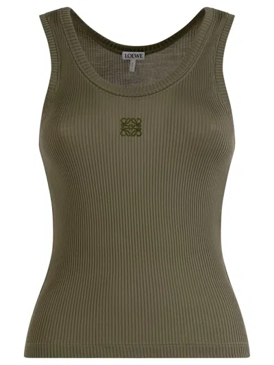 Loewe Anagram Ribbed Silk Tank Top Clothing In Green