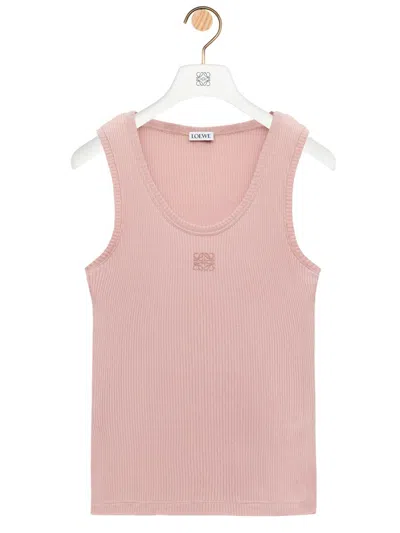 Loewe Anagram Ribbed Silk Tank Top Clothing In Pink