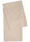 Loewe Anagram Ribbed Wool Scarf In Cream