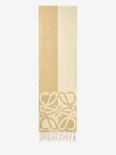 Loewe Anagram Scarf In Wool And Cashmere In Nude
