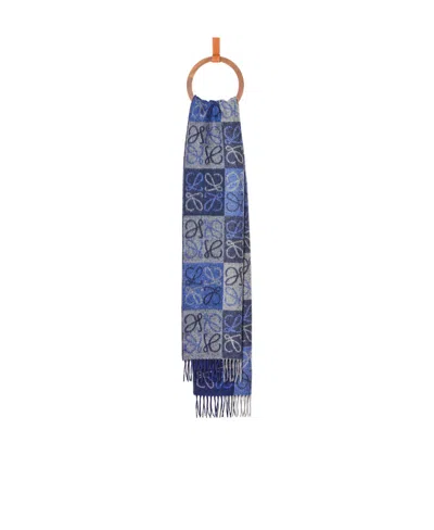 Loewe Anagram Scarf In Wool And Cashmere In Blue