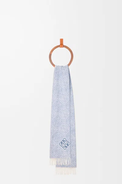 Loewe Anagram Scarf In Wool And Cashmere For Woman In Light Blue