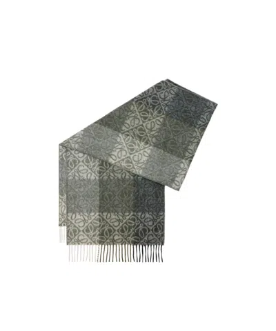 Loewe Anagram Scarf In Wool And Cashmere In Green/dark Green