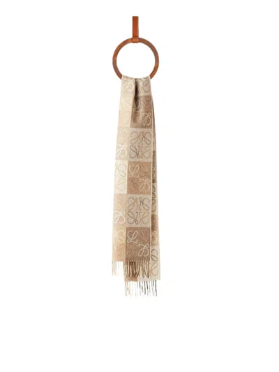 Loewe Anagram Scarf In Wool And Cashmere In White