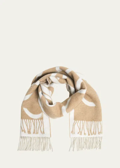 Loewe Anagram Scarf Print Wool & Cashmere Scarf In Camel White