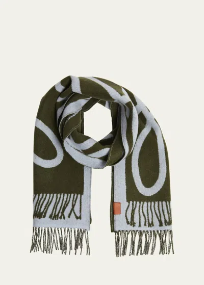 Loewe Anagram Scarf Print Wool & Cashmere Scarf In Light Blue Green