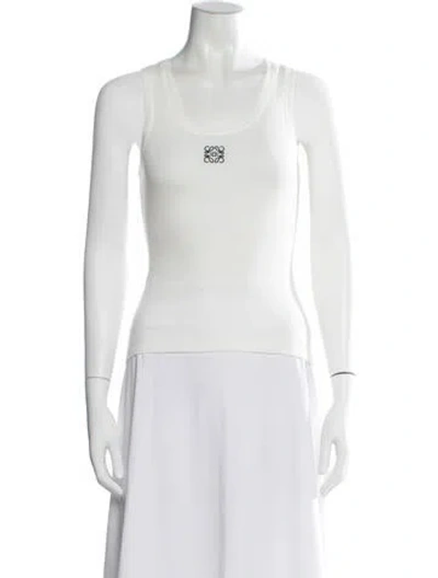 Pre-owned Loewe Anagram Scoop Neck Top In White
