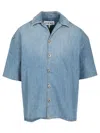 Loewe Men Anagram Denim Shortsleeves Shirt In Blue