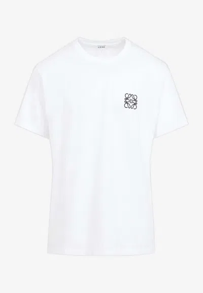 Loewe Logo Embroidered Crewneck T-shirt In White