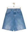 Loewe Anagram Frayed Denim Shorts In Blue