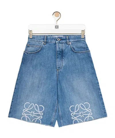 LOEWE ANAGRAM FRAYED DENIM SHORTS