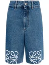 Loewe Anagram-embroidered Wide-leg Denim Shorts In Blue