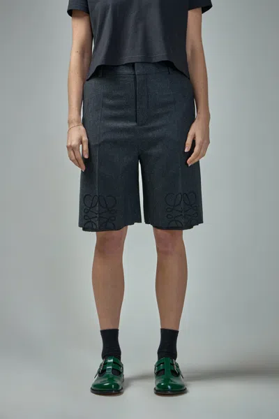 Loewe Anagram Wool Shorts In Grey