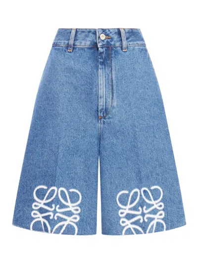 Loewe Anagram Shorts In Denim In Blue